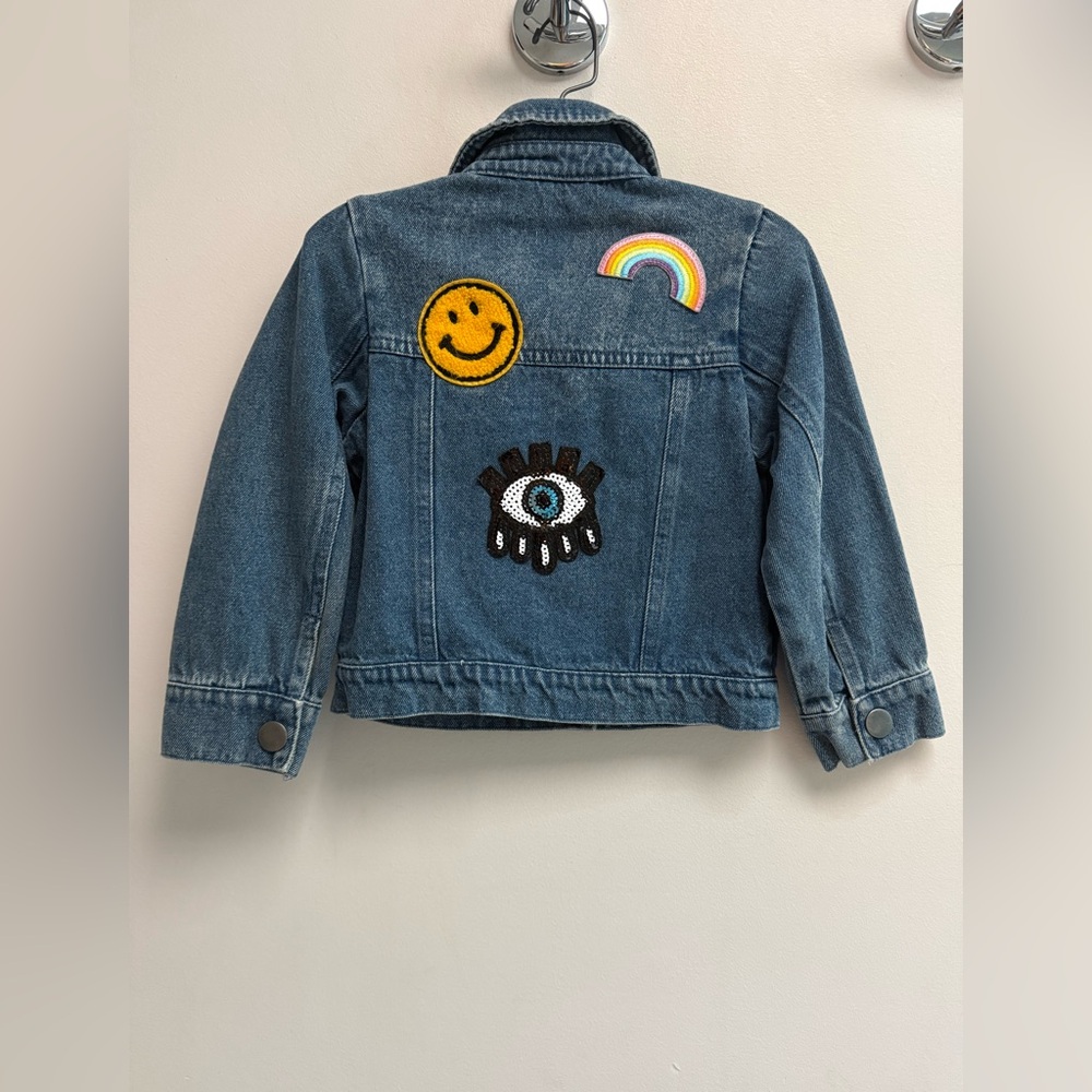 Miki Miette Kids Denim Jacket with Patches - Size 3T - Picture 5 of 7